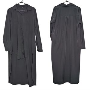 Women's Goth Black Button Down Long Sleeve Tunic With High Low Hem Size XXL